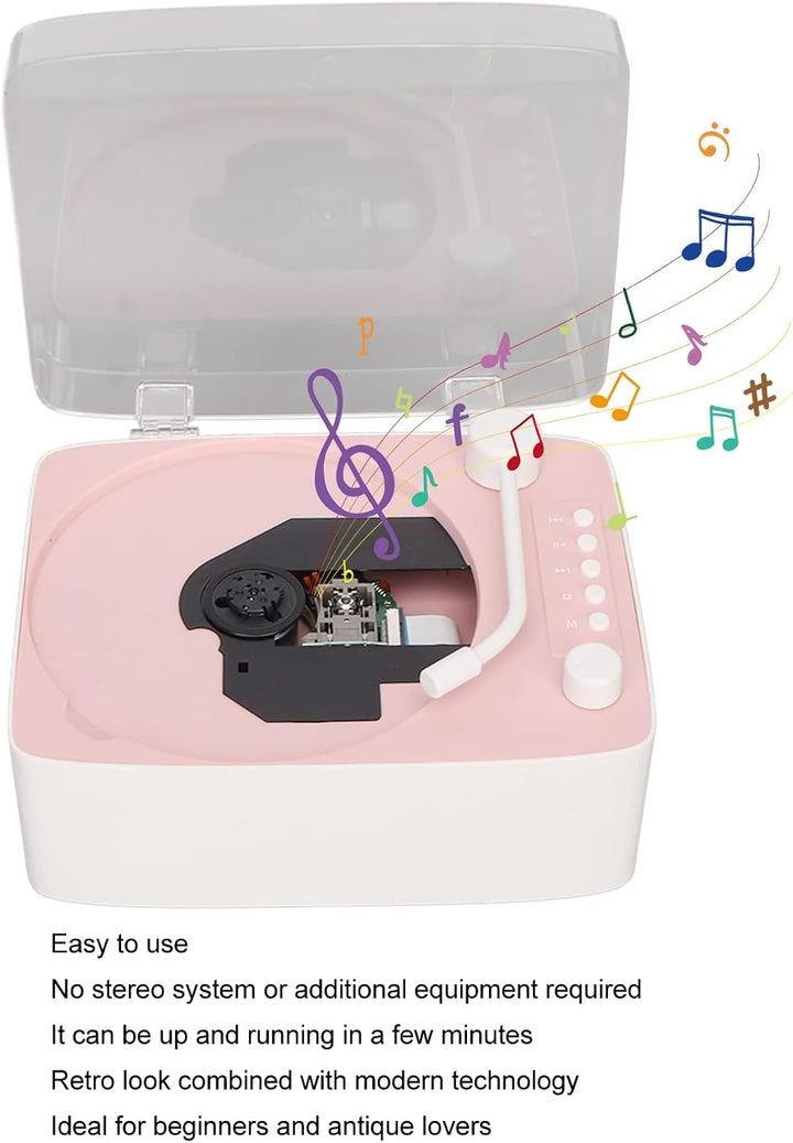 Multifunktions Rosa Retro CD Player, BT5.0 CD Musik Player mit Transparenter Schutzhülle, HiFi Stere
