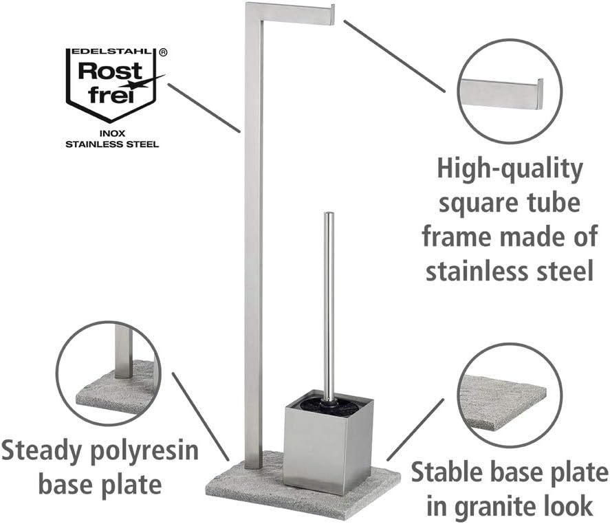WENKO Stand WC-Garnitur Granit, Ständer für Toilettenpapier & Toilettenbürste, WC-Papierhalter in St