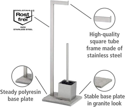 WENKO Stand WC-Garnitur Granit, Ständer für Toilettenpapier & Toilettenbürste, WC-Papierhalter in St