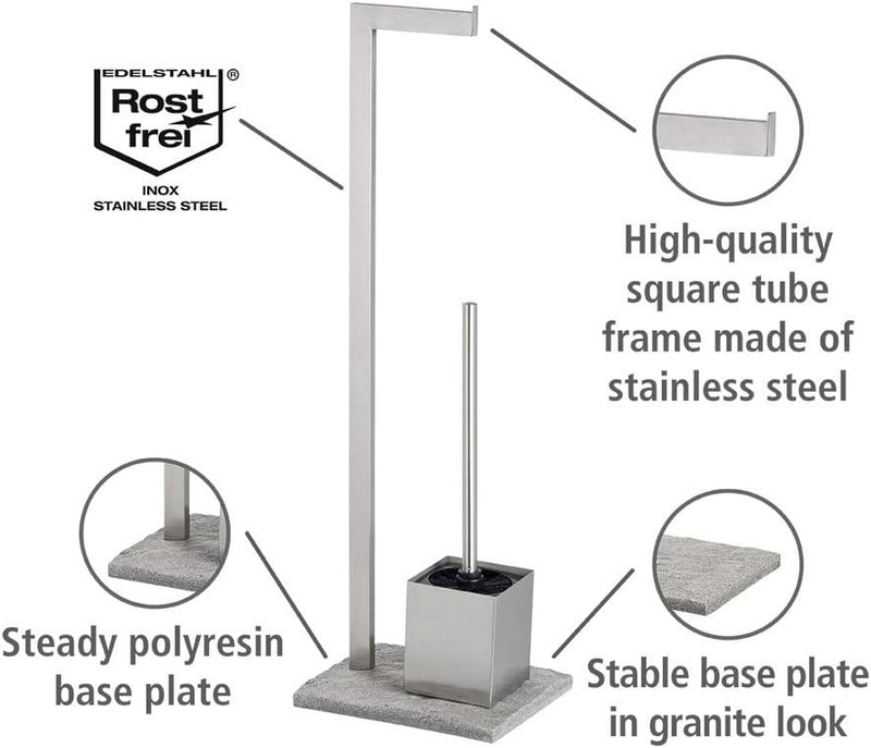 WENKO Stand WC-Garnitur Granit, Ständer für Toilettenpapier & Toilettenbürste, WC-Papierhalter in St