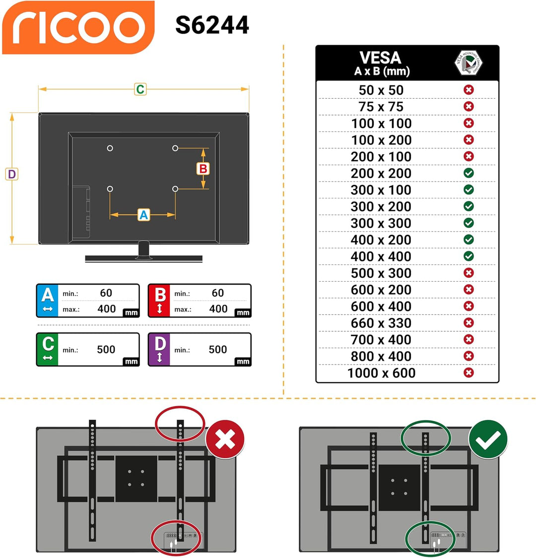 RICOO TV Wandhalterung Fernseher - Schwenkbare TV Wandhalterung Schwenkbar Neigbar für 32-55 Zoll -