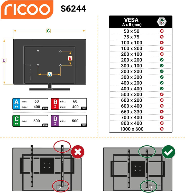 RICOO TV Wandhalterung Fernseher - Schwenkbare TV Wandhalterung Schwenkbar Neigbar für 32-55 Zoll -