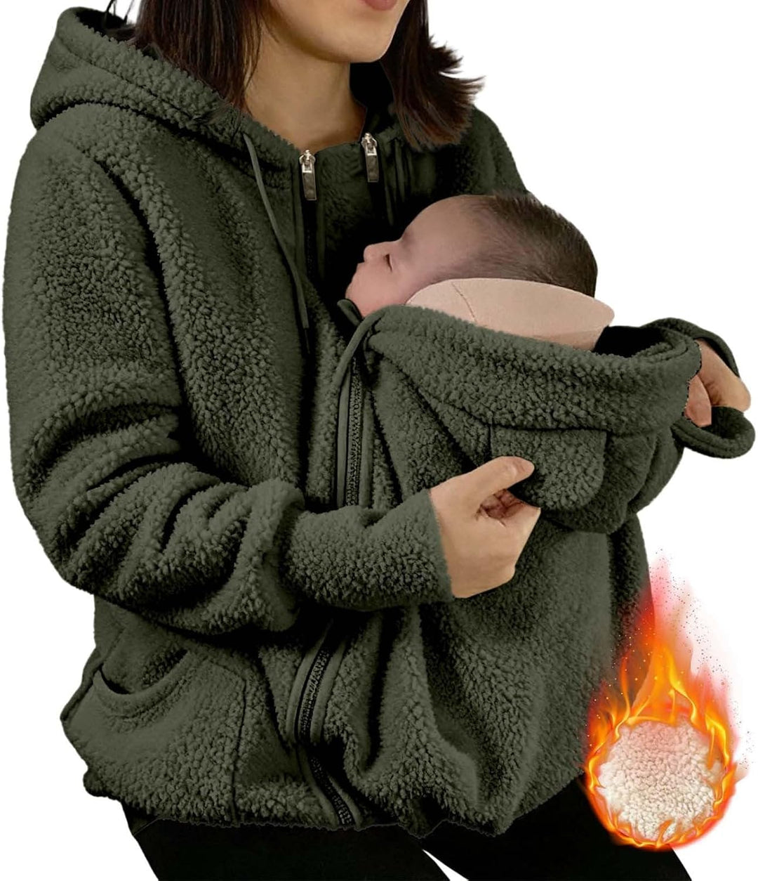 Umstandsjacke mit Babyeinsatz Warm Teddy Fleecejacke Umstands Baumwolljacke Winter Umstandsmode 2 in