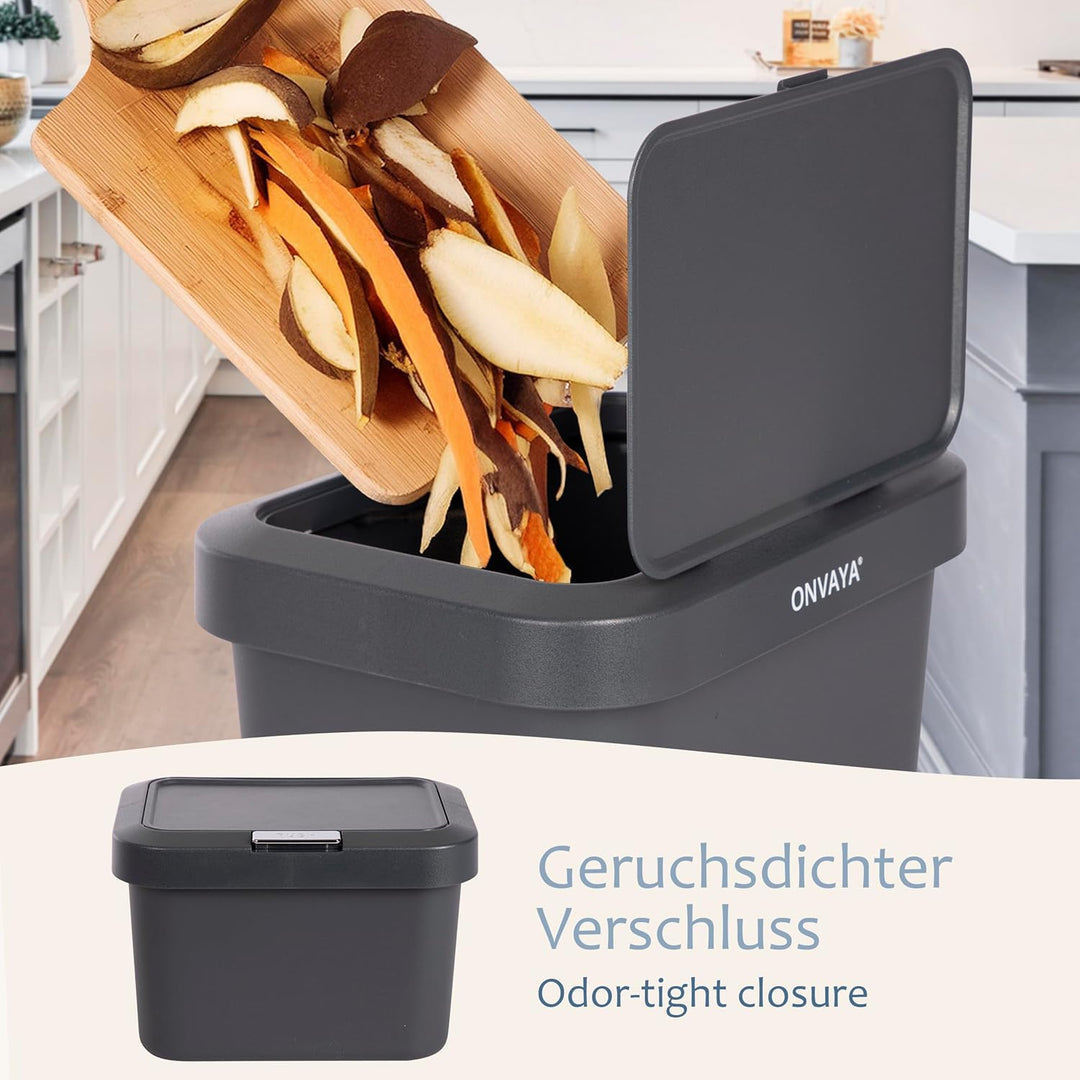 ONVAYA® Komposteimer für die Küche ǀ Anthrazit ǀ geruchsdicht ǀ spülmaschinengeeignet ǀ für Arbeitsp