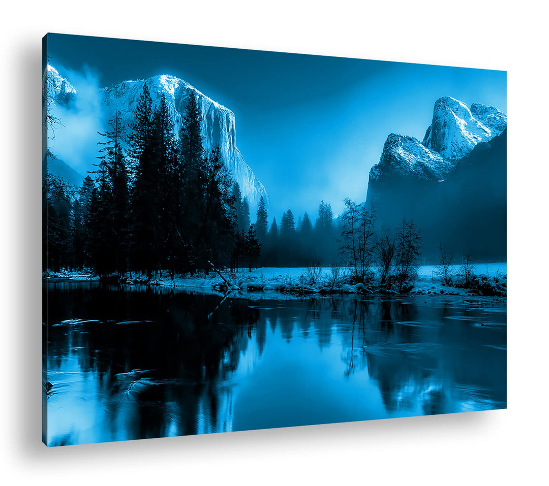 deyoli bezaubernde Eislandschaft an einem Fluss Format 80x60 Effekt: Monocrome Blau als Leinwandbild