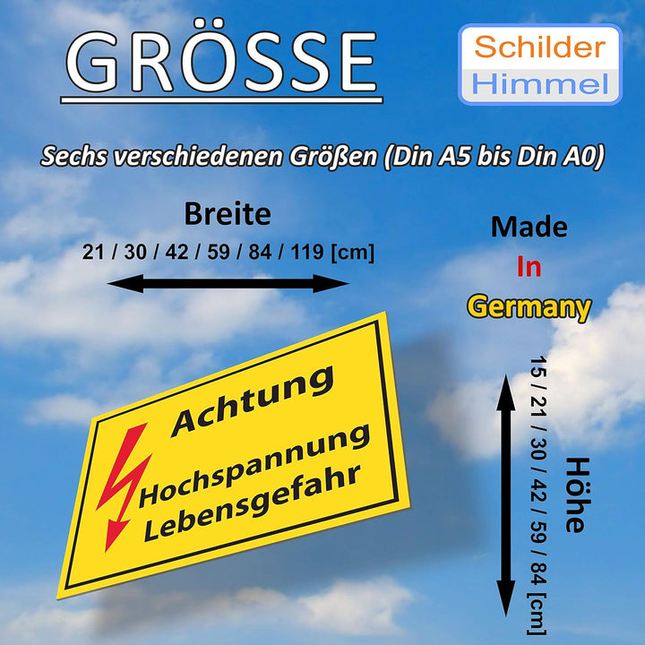 SCHILDER HIMMEL anpassbares Hochspannung Lebensgefahr Schild 42x29cm aus Alu-Verbund, Nr 513 eigener