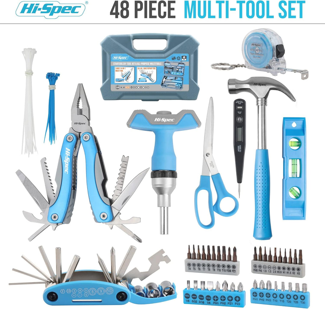 Hi-Spec 48-tlg. Blaues Werkzeugset in Werkzeugkoffer Freizeit-Set für Fahrradreparatur und Camping p