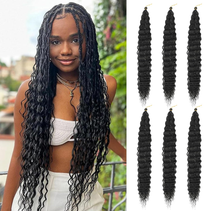 Herkeymidy Ocean Wave Crochet Hair 6 Packs 22 Inch Deep Wave Wavy Braiding Hair Crochet Synthetic Br