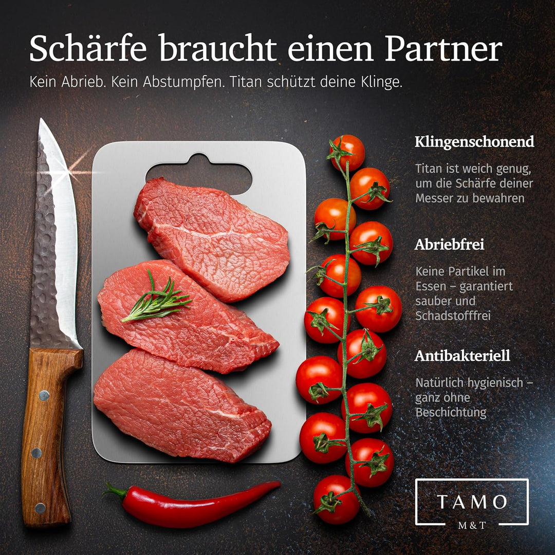 TAMO Titan Schneidebrett, Schneidebrett aus 100% reinem Titan, hygienisch, antibakteriell & langlebi