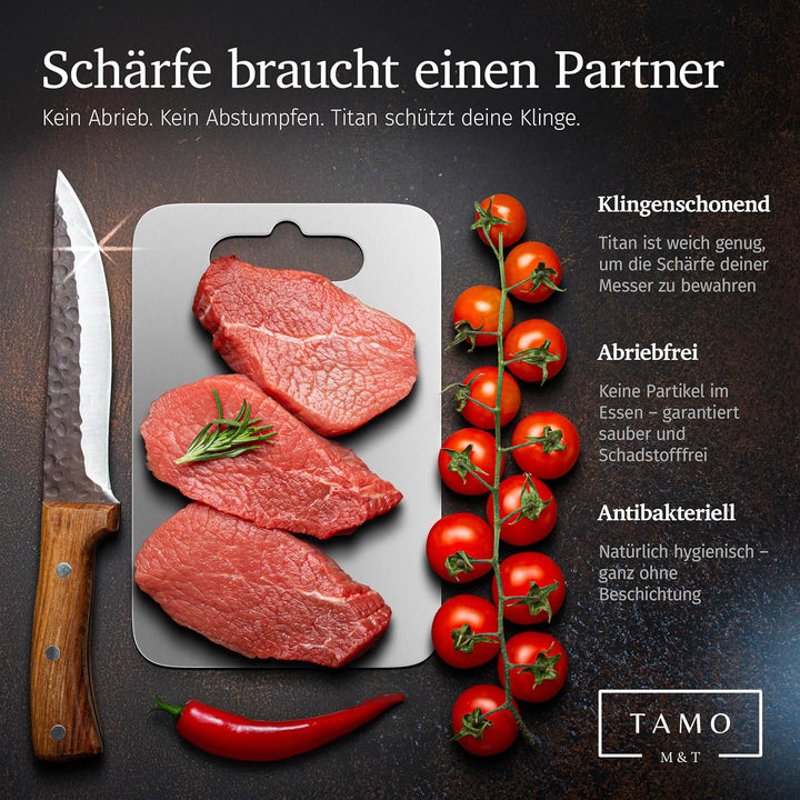 TAMO Titan Schneidebrett, Schneidebrett aus 100% reinem Titan, hygienisch, antibakteriell & langlebi