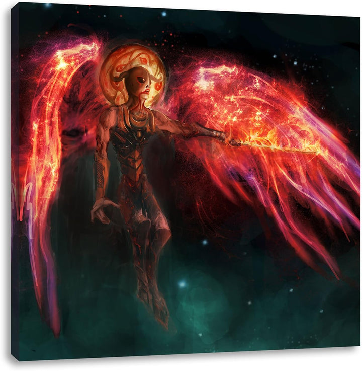 Alien Teufel im Weltraum, Format: 70x70 auf Leinwand, XXL riesige Bilder fertig gerahmt mit Keilrahm