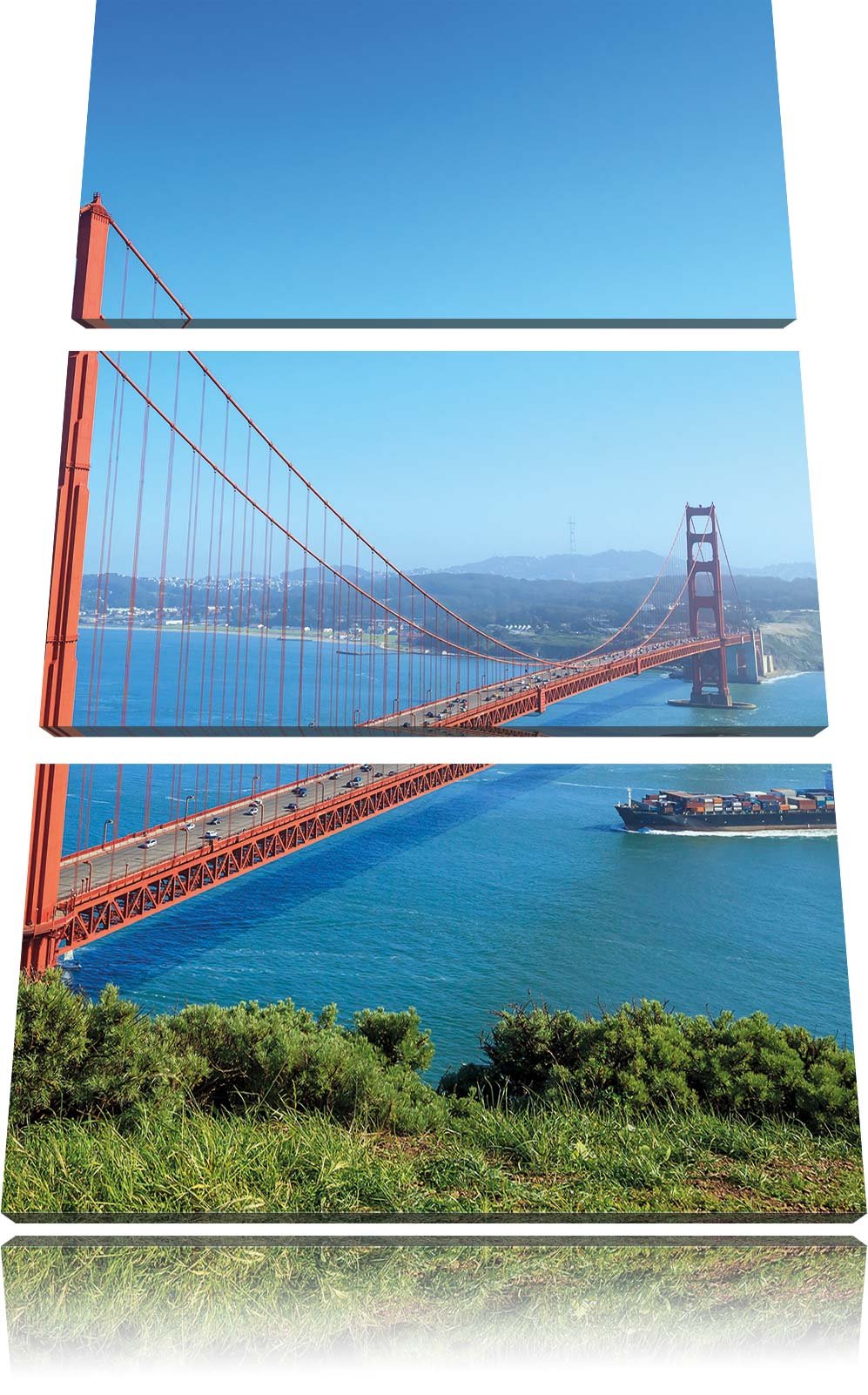 Pixxprint Golden Gate Bridge als Leinwandbild/Grösse: 3 Teilig (120x80) cm/Wandbild/Kunstdruck/ferti