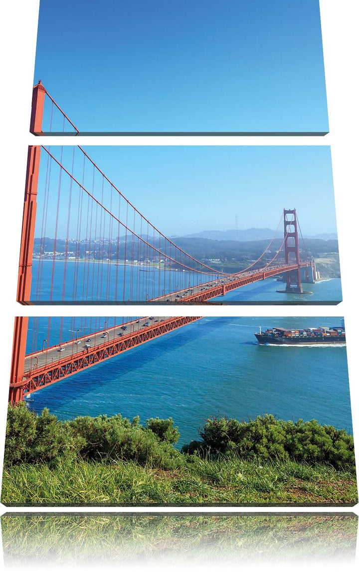 Pixxprint Golden Gate Bridge als Leinwandbild/Grösse: 3 Teilig (120x80) cm/Wandbild/Kunstdruck/ferti