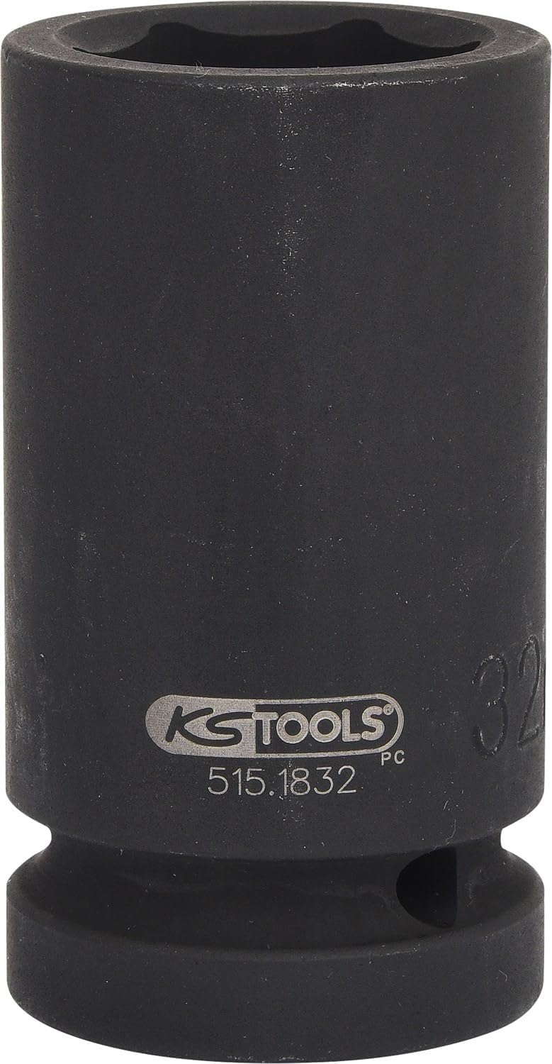 KS Tools 515.1832 1" Sechskant-Kraft-Stecknuss, lang, 32mm 32 mm, 32 mm