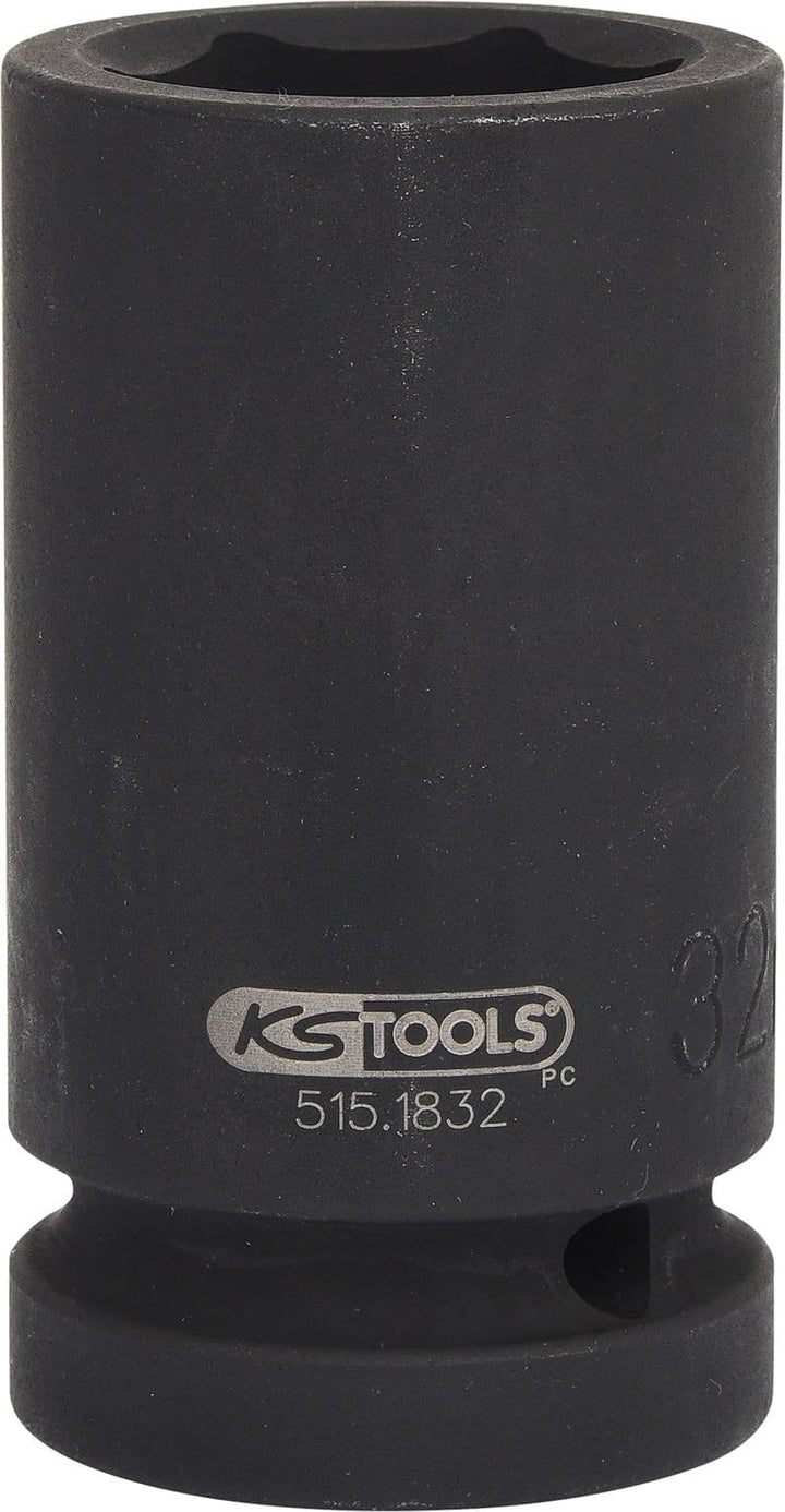 KS Tools 515.1832 1" Sechskant-Kraft-Stecknuss, lang, 32mm 32 mm, 32 mm