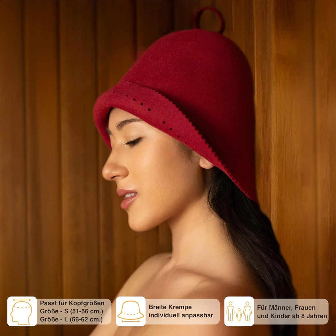 Saunamütze aus 100% Merinowolle – Nahtlos & formstabil – Schutz vor Überhitzung in der Sauna – 2 Grö