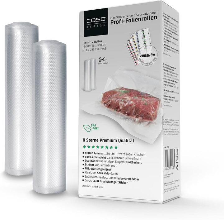 CASO Profi- Folienrollen 28x600 cm / 2 Rollen, für alle Vakuumierer, BPA-frei, sehr stark & reissfes