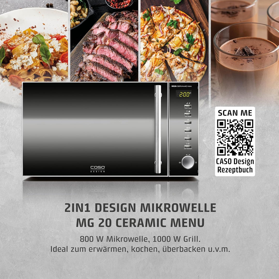 CASO | MG20 Ceramic menu 2-in-1 Mikrowelle mit Grill | Keramikboden und Grill-Rost für 2 Ebenen, 900