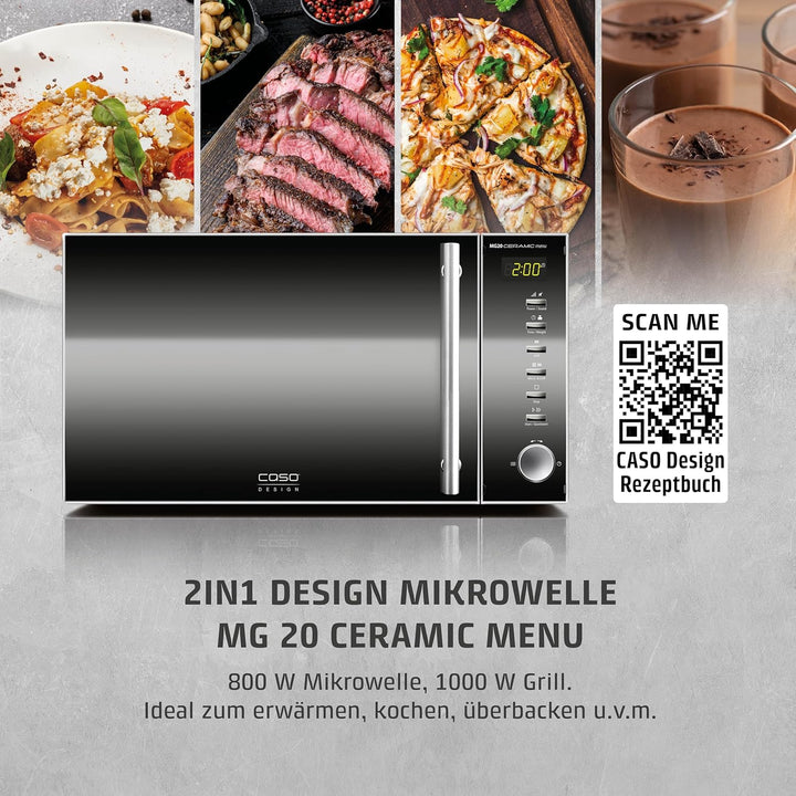 CASO | MG20 Ceramic menu 2-in-1 Mikrowelle mit Grill | Keramikboden und Grill-Rost für 2 Ebenen, 900