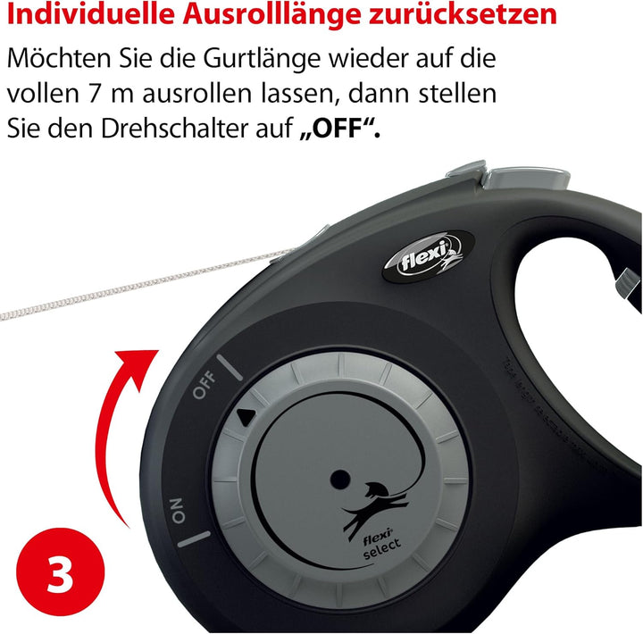 flexi® Select M Gurt 0-7 m schwarz, Roll-Leine für Hunde bis 25 kg M: 0-7m (max. 25kg) schwarz, M: 0