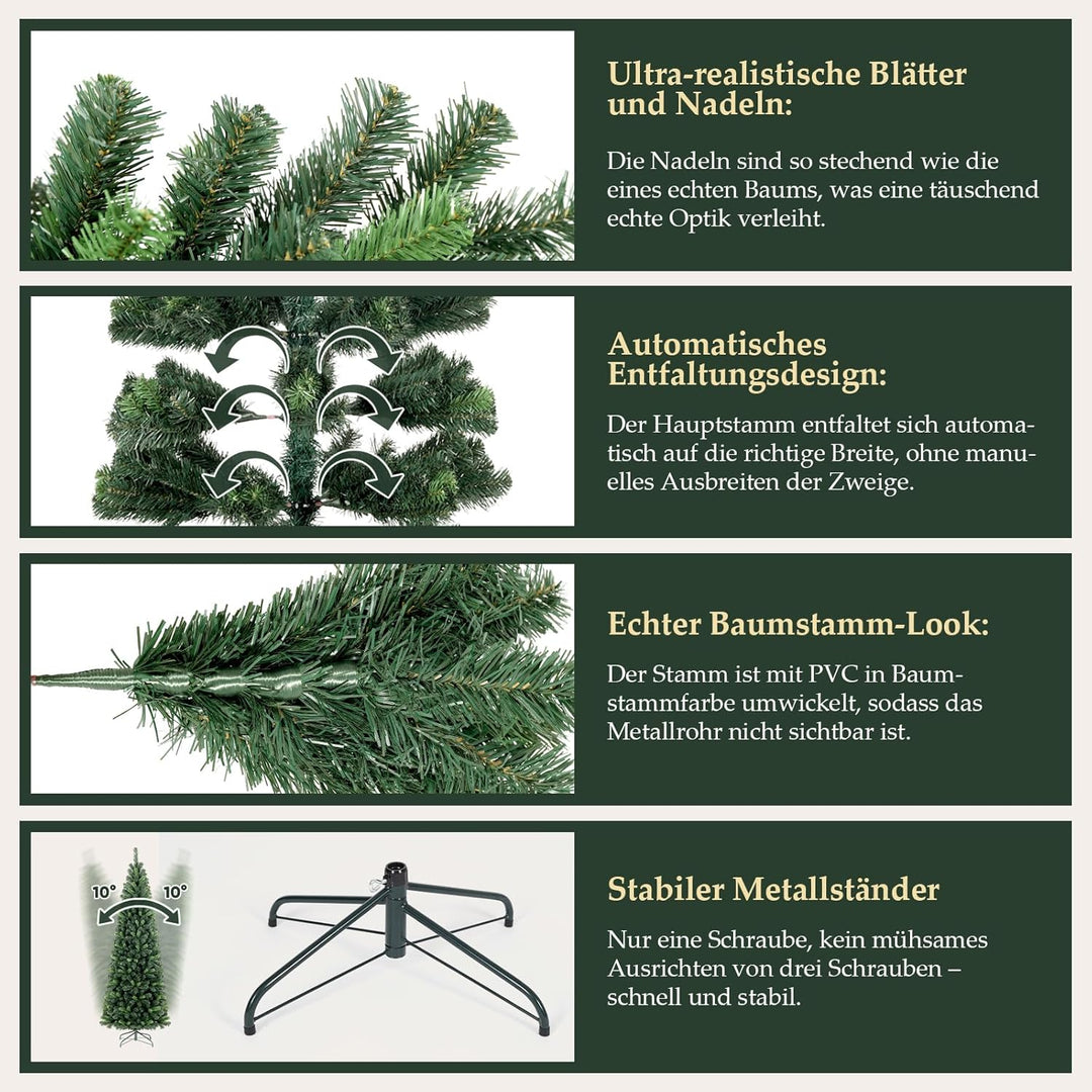SALCAR Künstlicher Weihnachtsbaum Slim 180 cm, Tannenbaum Künstlich mit Handschuhen und Metallstände