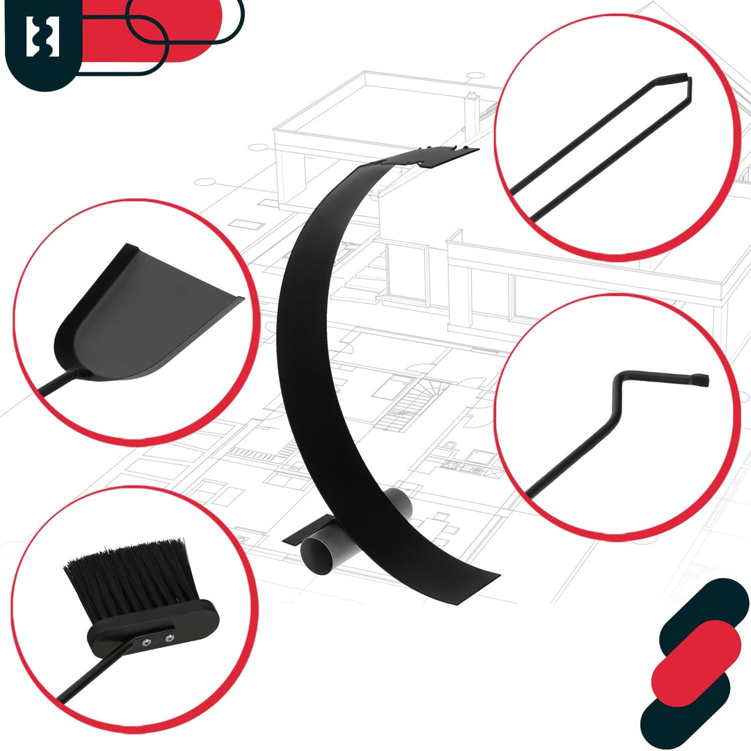 KOTARBAU® Kaminbesteck Schwarz Modern Ofenbesteck Stahl Kaminofen Zubehör Kamingarnitur Set Bürste S