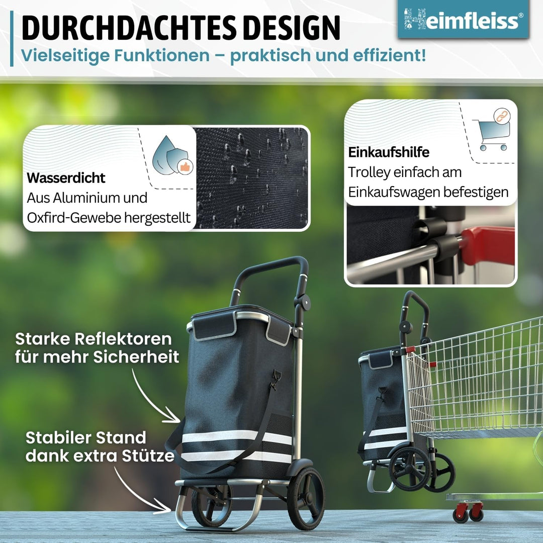 Heimfleiss® Einkaufstrolley klappbar mit 56L Volumen | Einkaufswagen klappbar mit 50kg Traglast | Le