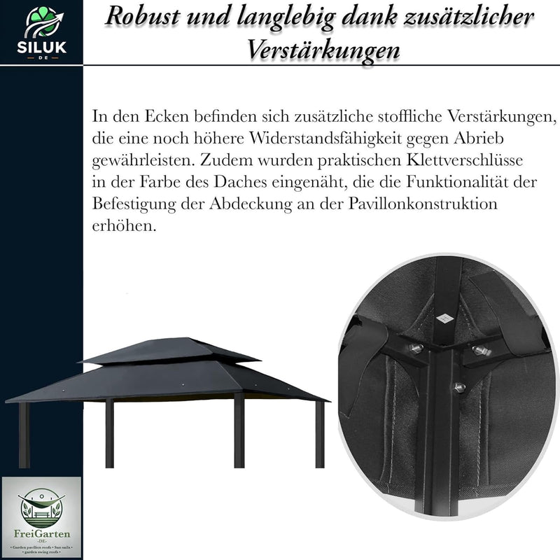 freigarten.de Ersatzdach für Pavillon 3x4 Meter Wasserdicht Material: Panama PCV Soft 370g/m² extra