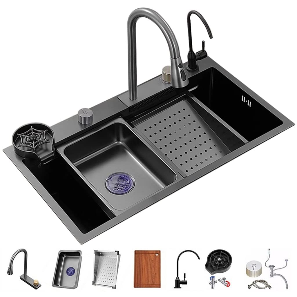 Wasserfall Küchenspüle Vielseitige Edelstahl Single-Bowl Küchenarbeitsplatz Waschbecken Wasserfall P