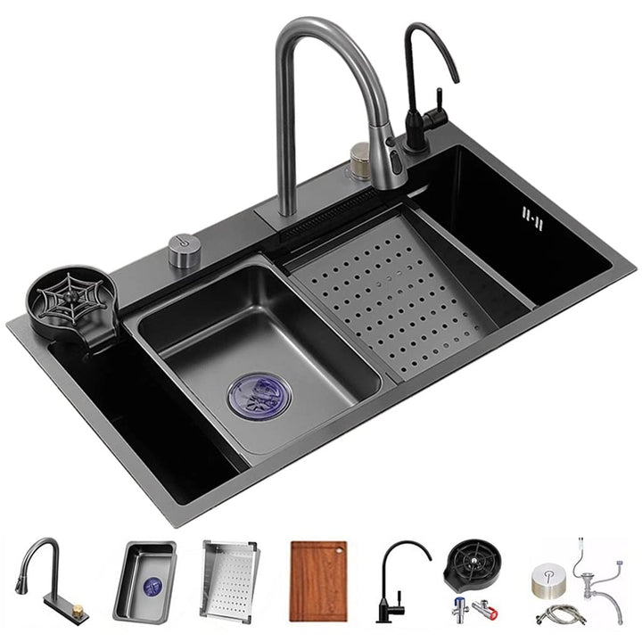 Wasserfall Küchenspüle Vielseitige Edelstahl Single-Bowl Küchenarbeitsplatz Waschbecken Wasserfall P