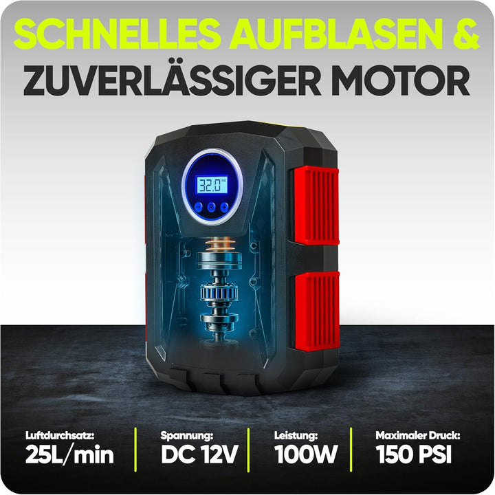 FORTEM Tragbarer Kompressor Autoreifen, Kompressor Fahrrad, 12V Autoreifen Pumpe und Fahrradpumpe El