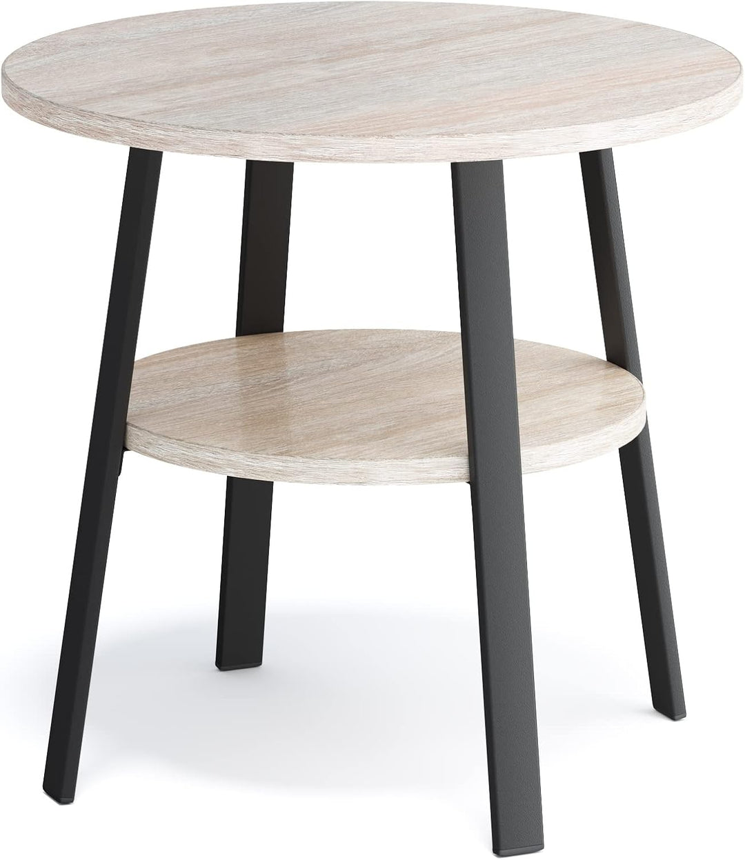 Stardis Beistelltisch rund stabiles Metallgestell/Holz Ø43xH 44 cm, 2 Ablagen Nachttisch Couchtisch