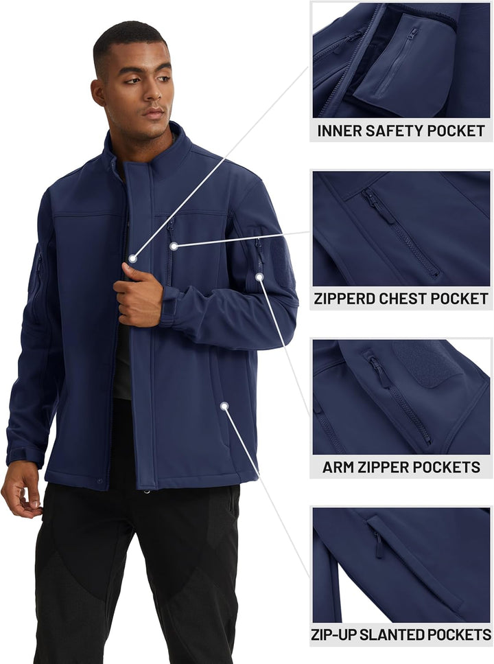 TACVASEN Herren Softshell Jacke Winddichte Warme Fleece Outdoorjacke Übergangsjacke mit Reissverschl