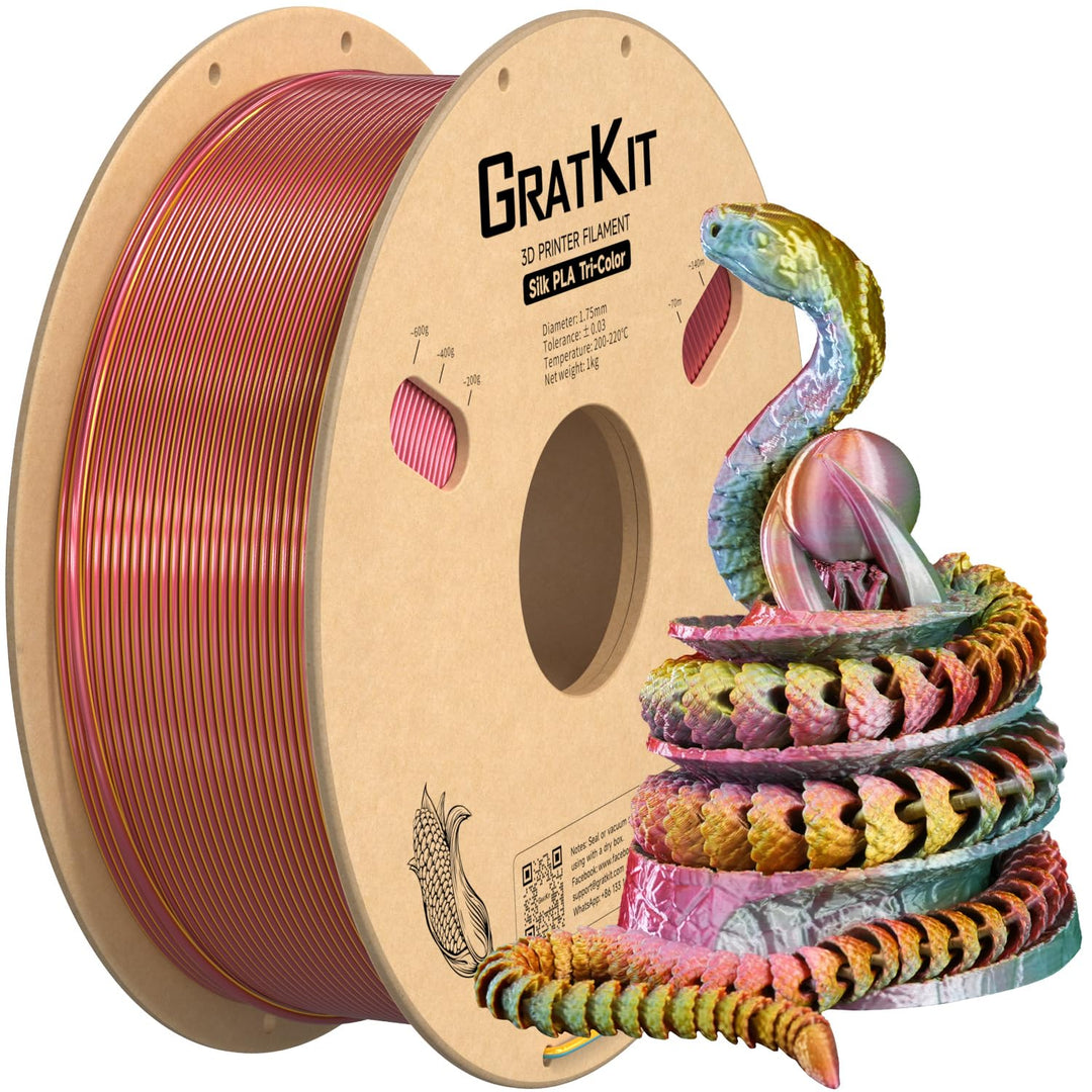 GratKit Tricolor silk PLA Filament 1,75mm 1kg Spule, Seide Dreifarbiges 3D-Drucker Filament mit +/-0