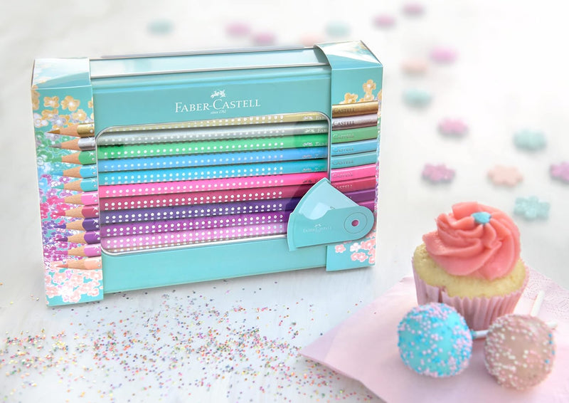 FABER-CASTELL 201641 - Geschenkset Sparkle, 20 Buntstifte und eine Sleeve Spitzdose Mini Bunt 1 stüc