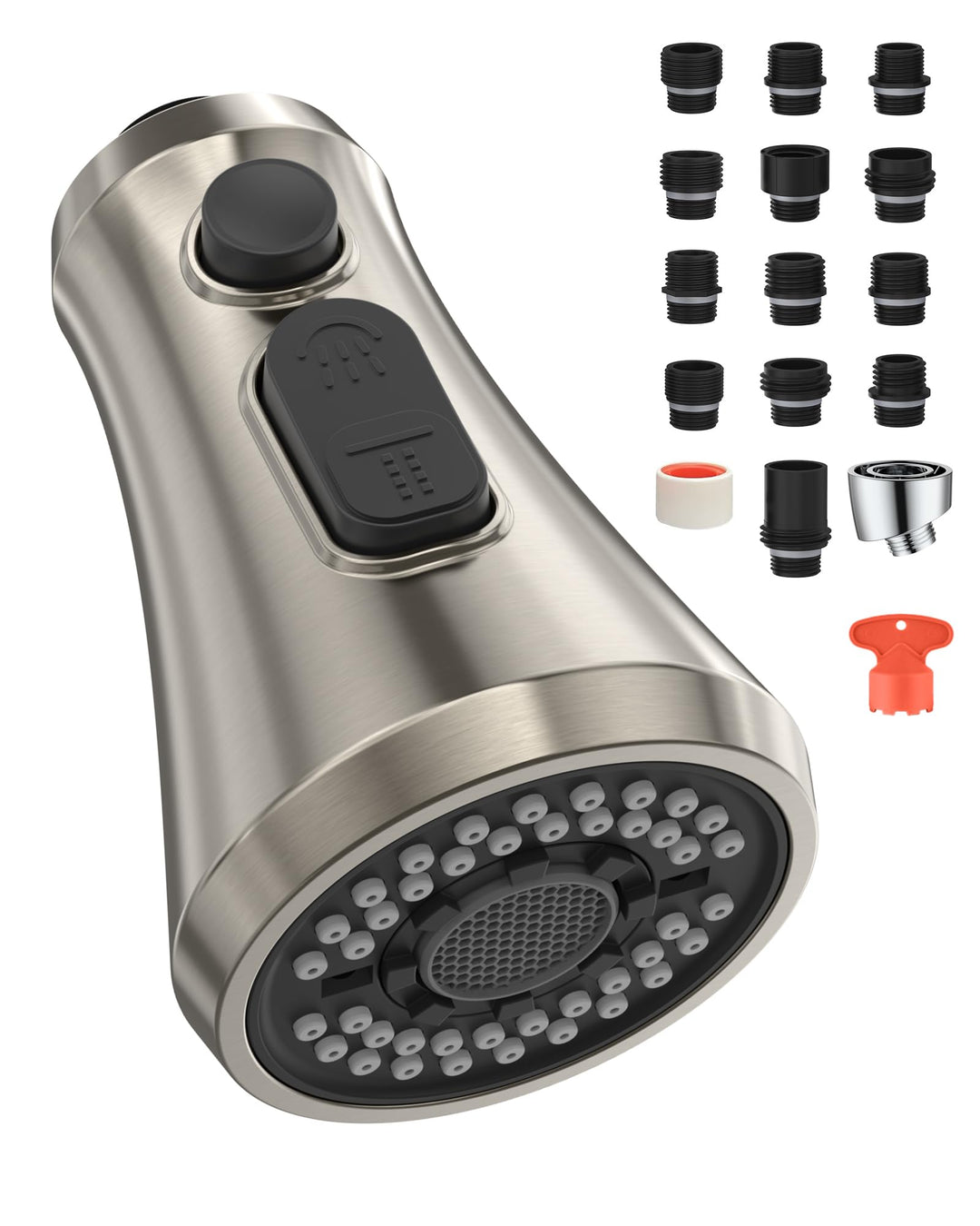 Mbillion ABS-Küchenarmaturkopf, Universal-Sprühdüse mit 3 Funktionen, mit 9 Adaptern, mattschwarz, a