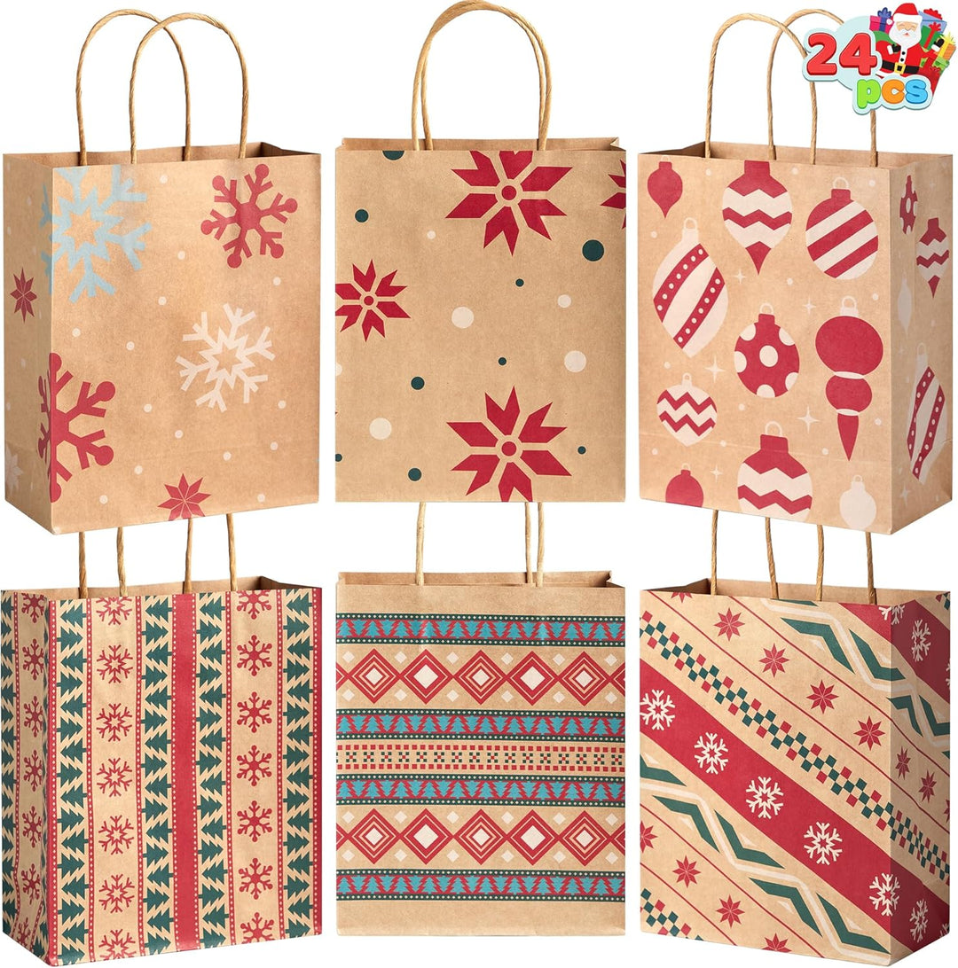 JOYIN 24 Stück Weihnachten Geschenktüten mit verschiedenen Weihnachtsmotiven, Kraftpapiertüten Gesch