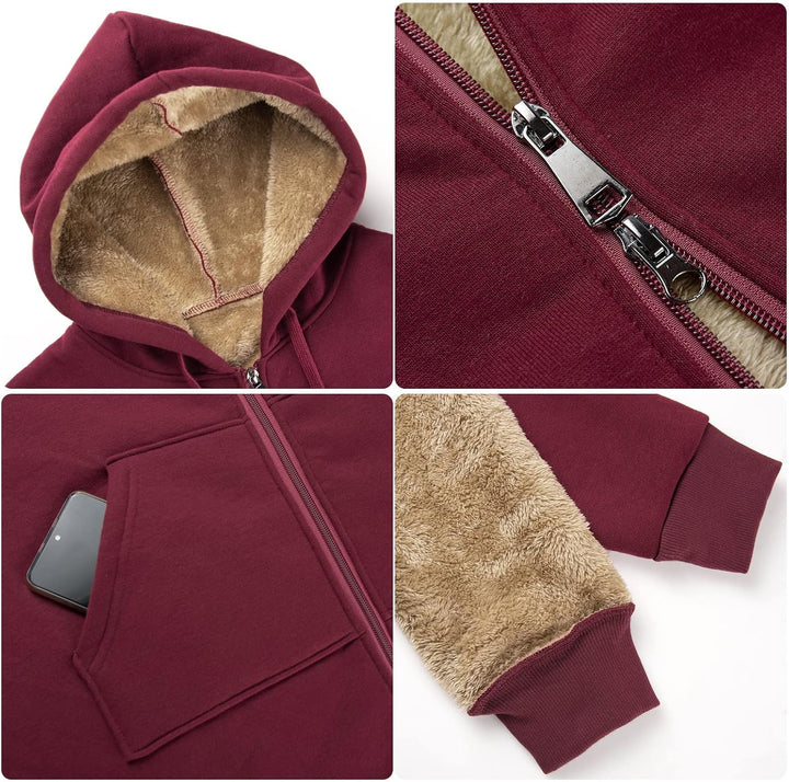 RITOSTA Damen Hoodie Fleecejacke Kapuzenjacke mit Zip Winterjacke Lang Sweatjacke Warme Plüschjacke