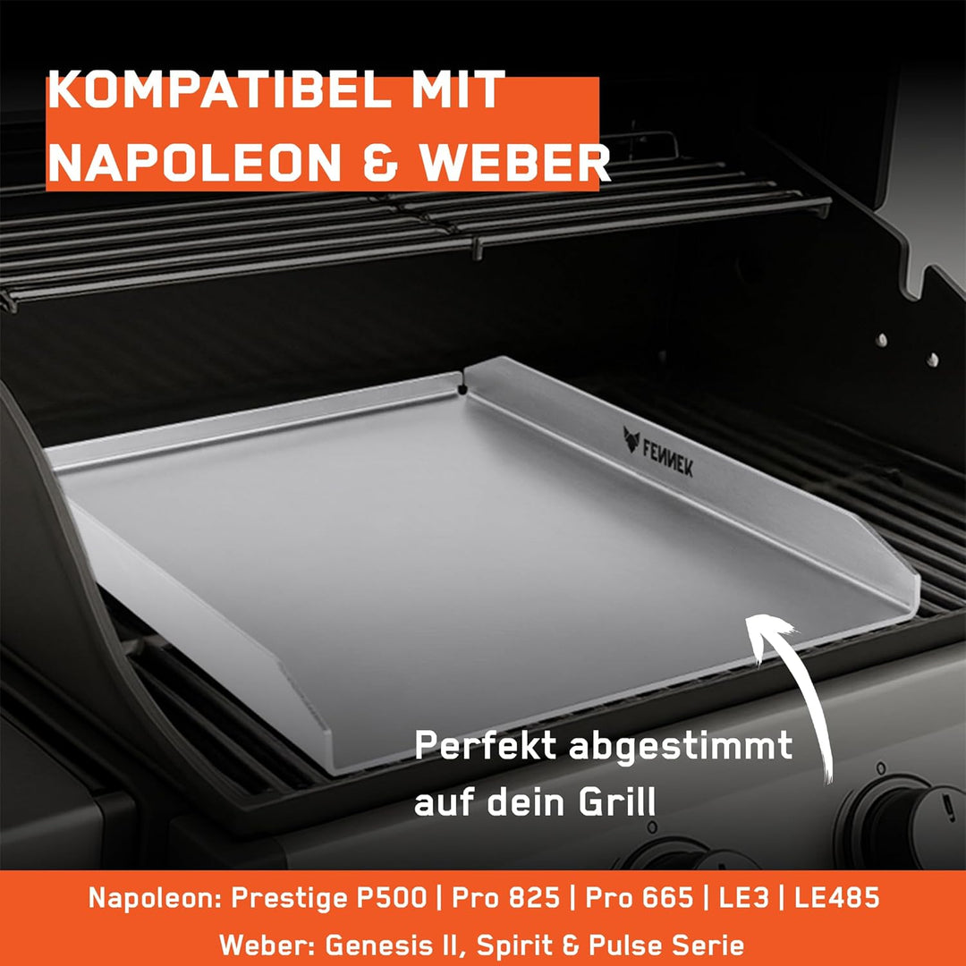 FENNEK Plancha für Napoleon 45,4 x 34,4 cm mit abgeschrägter Hinterkante | 4,0 mm Edelstahl | Teppan