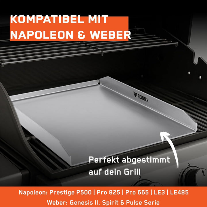 FENNEK Plancha für Napoleon 45,4 x 34,4 cm mit abgeschrägter Hinterkante | 4,0 mm Edelstahl | Teppan
