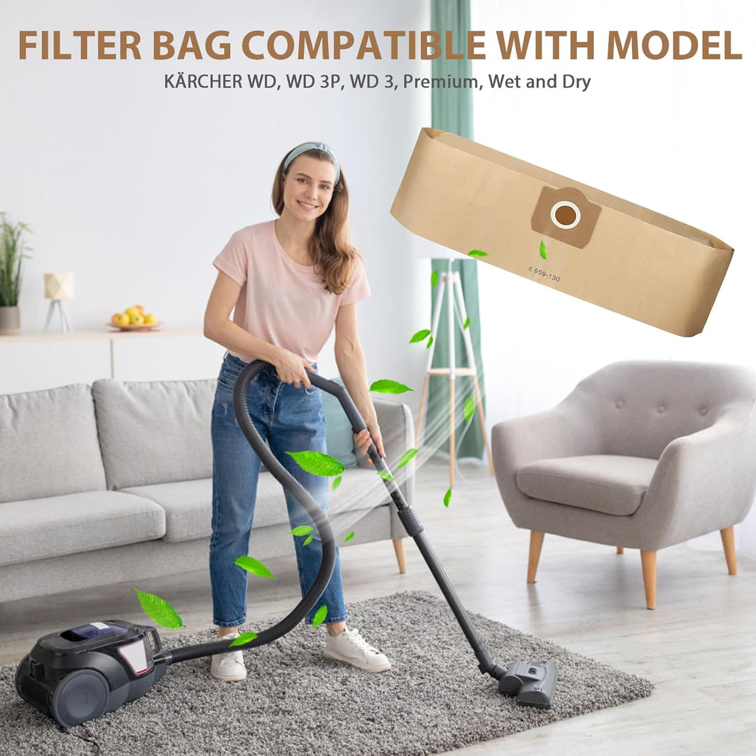 Pack of 16 Staubsaugerbeutel für Kärcher WD3 Beutel, Paper Filter Bags für Kärcher 6.959-130.0, Filt