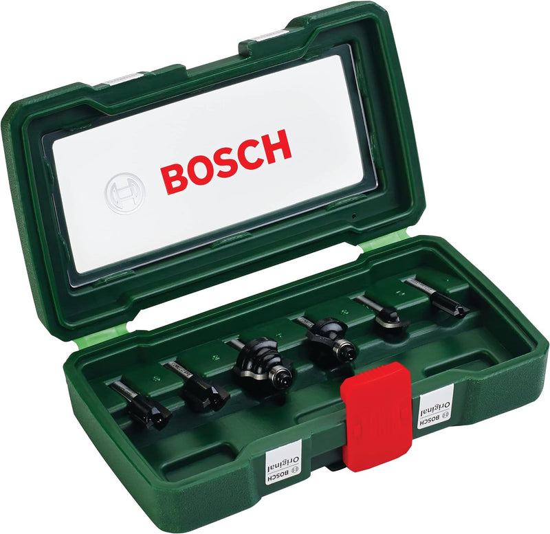 Bosch 6tlg. Hartmetall Fräser Set (für Holz, Ø-Schaft 1/4", Zubehör Oberfräse) 1/4"-Schaft 6 tlg., 1