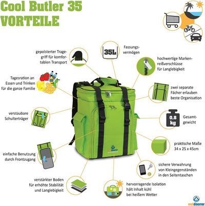 outdoorer Kühlrucksack Cool Butler 35 - Kühltaschenrucksack Grün, Grün