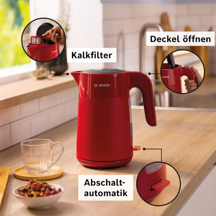 Bosch kabelloser Wasserkocher MyMoment TWK2M164, Abschaltautomatik, Überhitzungsschutz, Tassenanzeig
