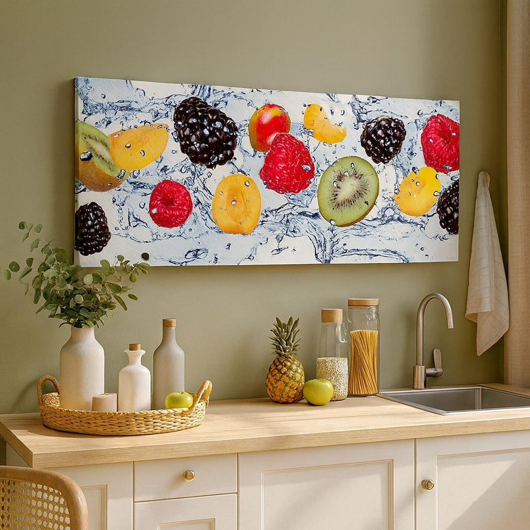 Wandbilder Dekoration Wohnzimmer Wasser Früchte frisch Essen Panorama Bilder auf Leinwand 120x50cm L