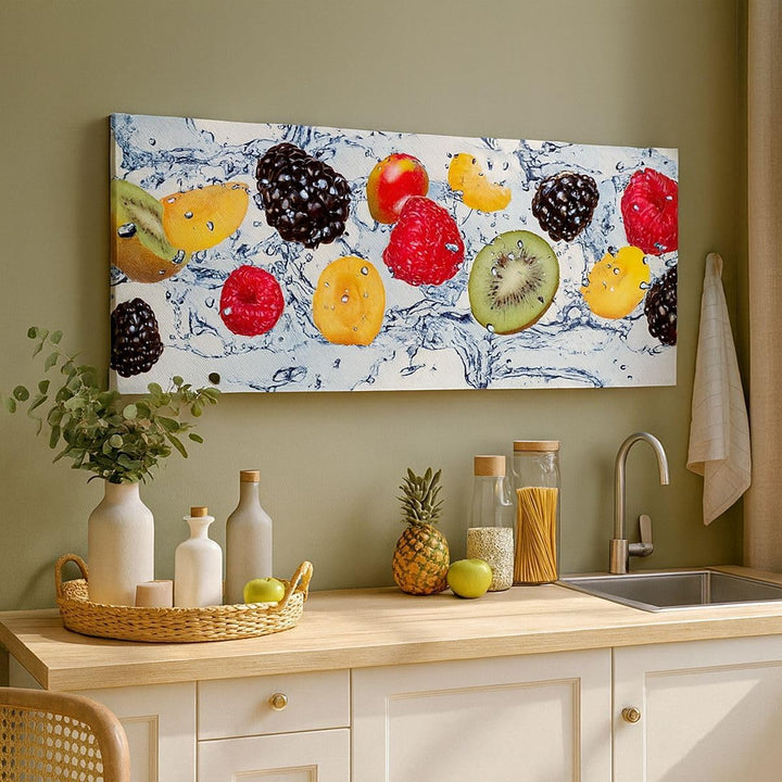 Wandbilder Dekoration Wohnzimmer Wasser Früchte frisch Essen Panorama Bilder auf Leinwand 120x50cm L