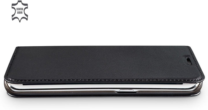 WIIUKA Echt Ledertasche -TRAVEL- für Samsung Galaxy S7 mit Kartenfach, extra Dünn, Tasche Schwarz, L