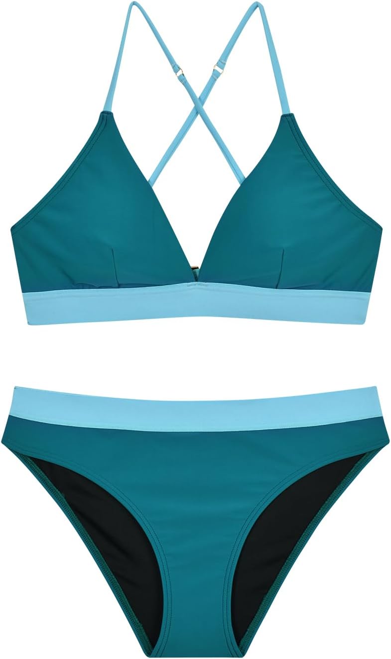Damen Bikini Set, Triangel, breites Unterbrustband, Bademode, Badeanzug 36 Blaugrün, 36 Blaugrün