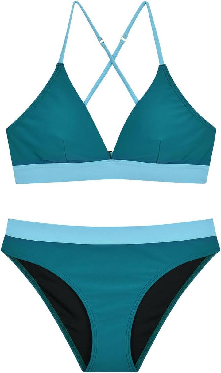Damen Bikini Set, Triangel, breites Unterbrustband, Bademode, Badeanzug 36 Blaugrün, 36 Blaugrün
