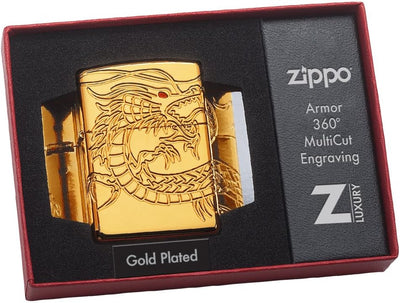 Zippo 60000685 Jim Beam Feuerzeug, Chrom, Armor High polish Gold Plate with Epoxy Inlay (Dragon Mult